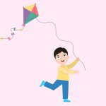 Boy and flying kite
